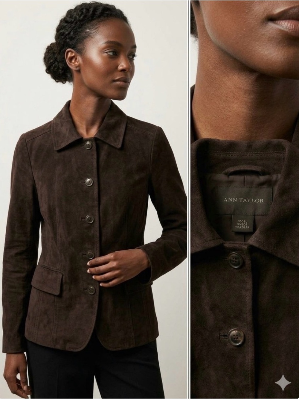 P0047.  Ann Taylor Dark Brown Suede Button-Front Blazer